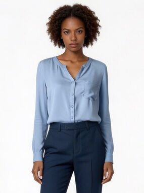 THE LIMITED | Blue Mixed Media Button Down Blouse Sz M
